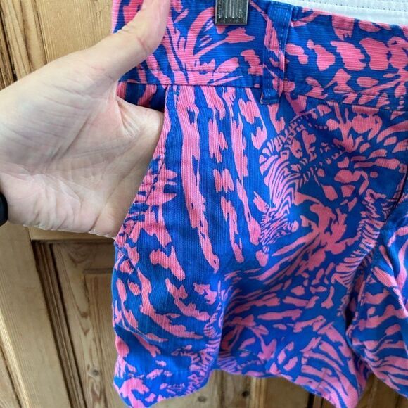 Lilly Pulitzer 0 Short Pink Blue Callahan‎ Zebra Pockets Zipper Button - Picture 6 of 12